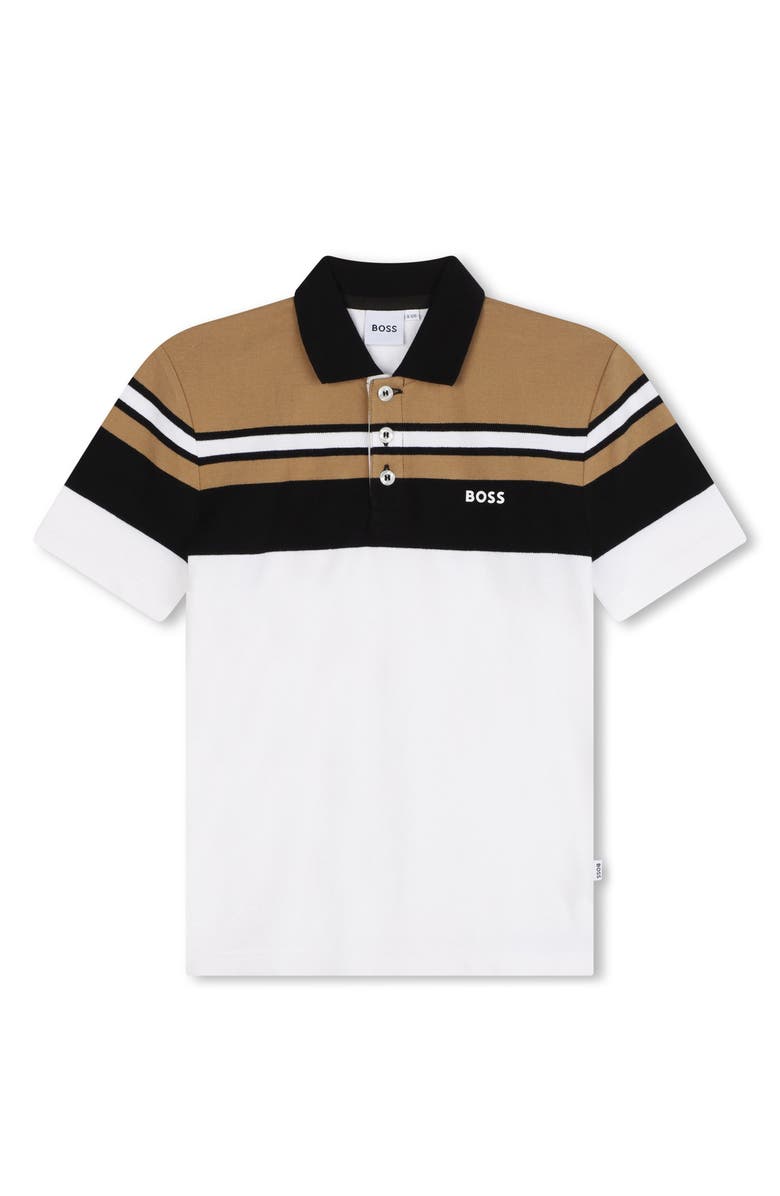 BOSS Kidswear Kids' Colorblock Stretch Piqué Polo, Main, color, 