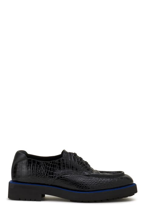 Derby Shoes In Crocodile-Embossed Leather