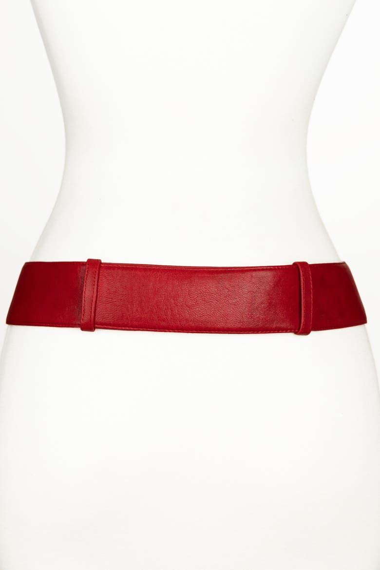 Dragon Buckle Leather Belt, Alternate, color, Red