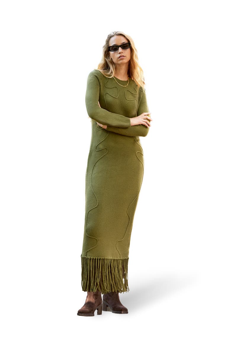 Applique Knit Maxi Dress, Main, color, Khaki