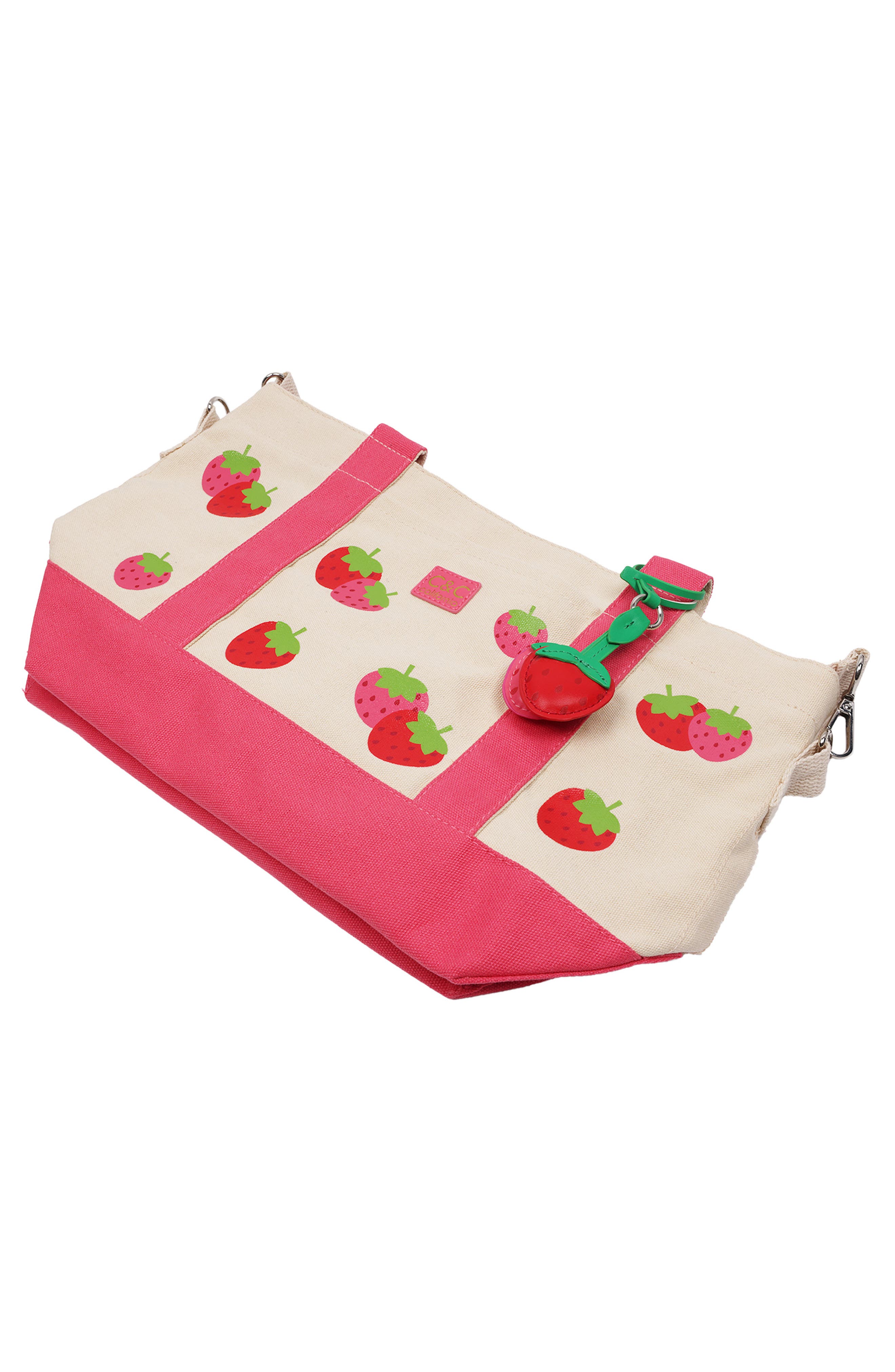 C & C California Strawberry Print Tote Bag, Alternate, color, Pink