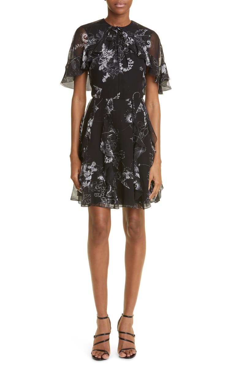 Jason Wu Collection Floral Cape Sleeve Silk Chiffon Dress, Main, color, 