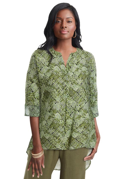 Jessica London Hi-low Linen Tunic In Green