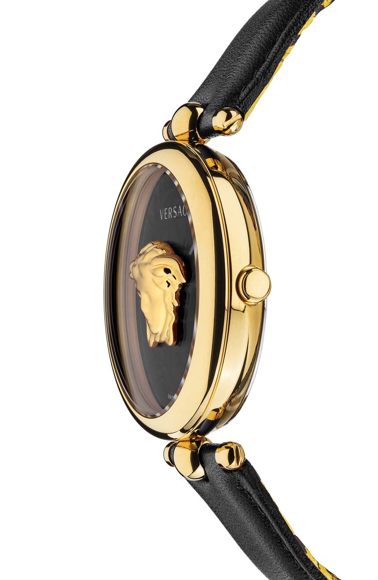 Versace Barocco Leather Strap Watch, 39mm, Alternate, color, 