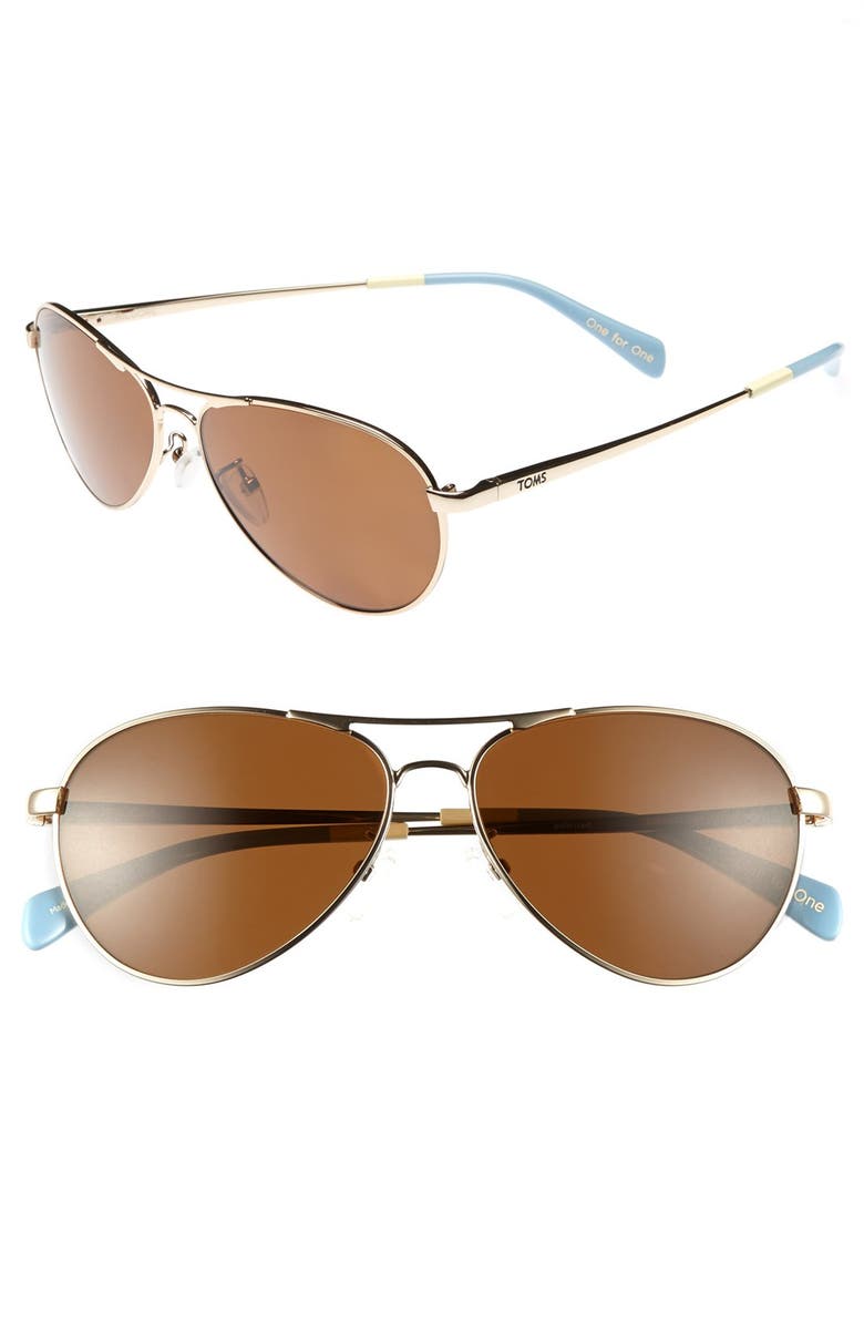 TOMS 'Kilgore' 57mm Polarized Aviator Sunglasses, Main, color, 