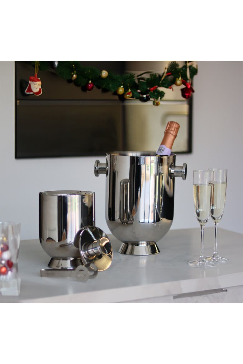 Trombone Ice Bucket & Tongs, Alternate, color, Silver