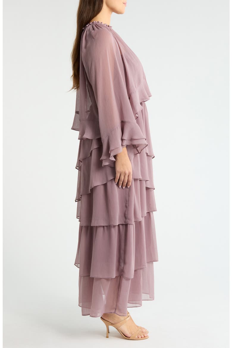 Tiered Ruffle Chiffon Cape Dress, Alternate, color, MAUVE