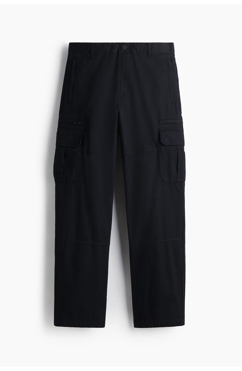 H&M Regular Fit Twill Cargo Trousers, Main, color, Black