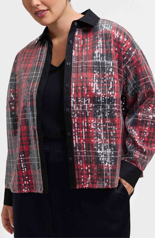 Foxcroft Marina Sequin Button-up Shirt In Black