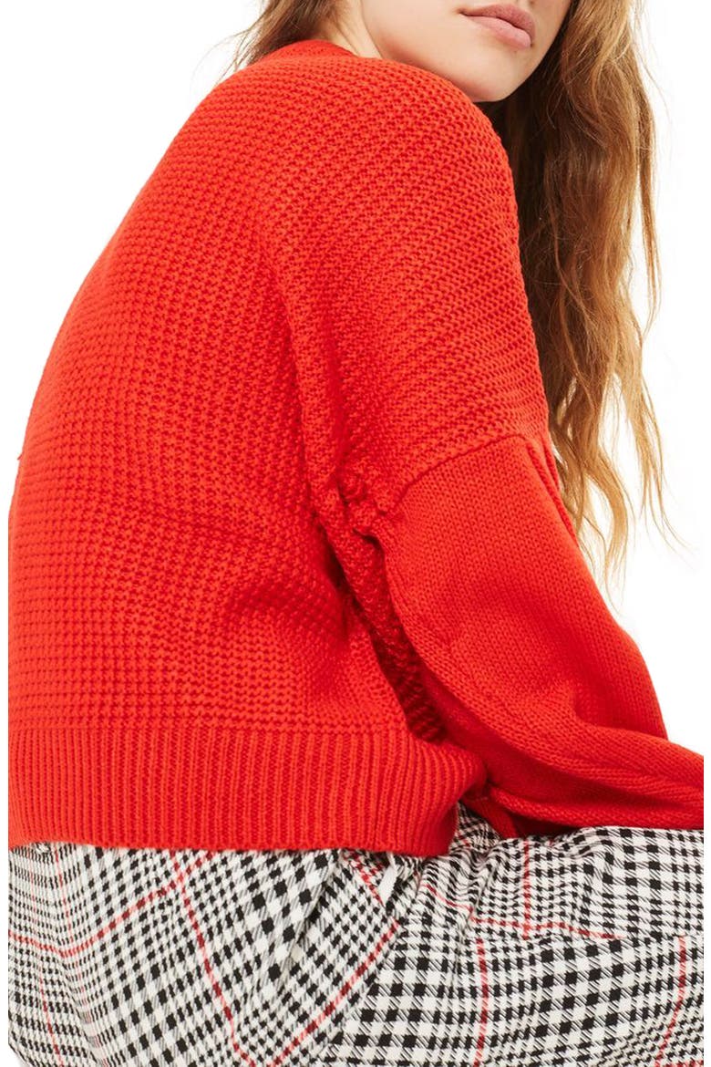 Pleat Sleeve Sweater, Alternate, color, RED