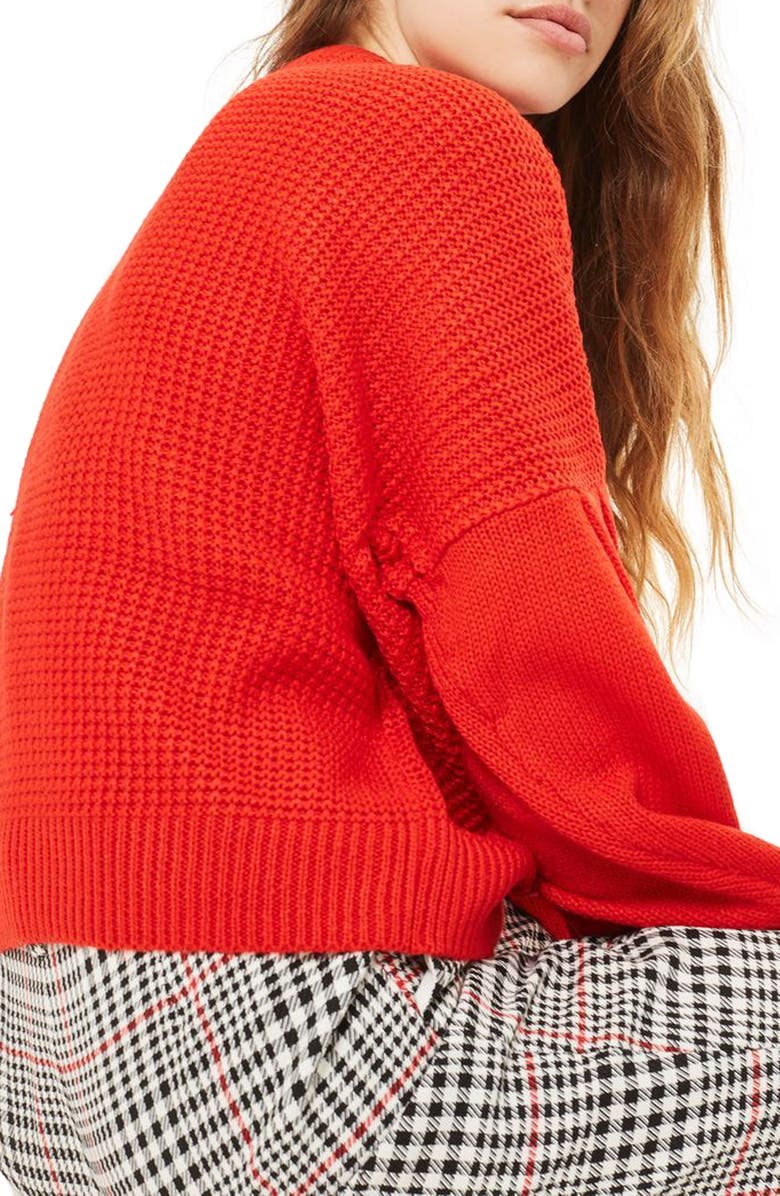 Topshop Pleat Sleeve Sweater, Alternate, color, 
