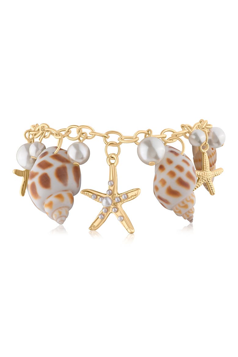 Sea Life Shell & Faux Pearl Charm Bracelet (Nordstrom Exclusive), Main, color, WHITE/ GOLD