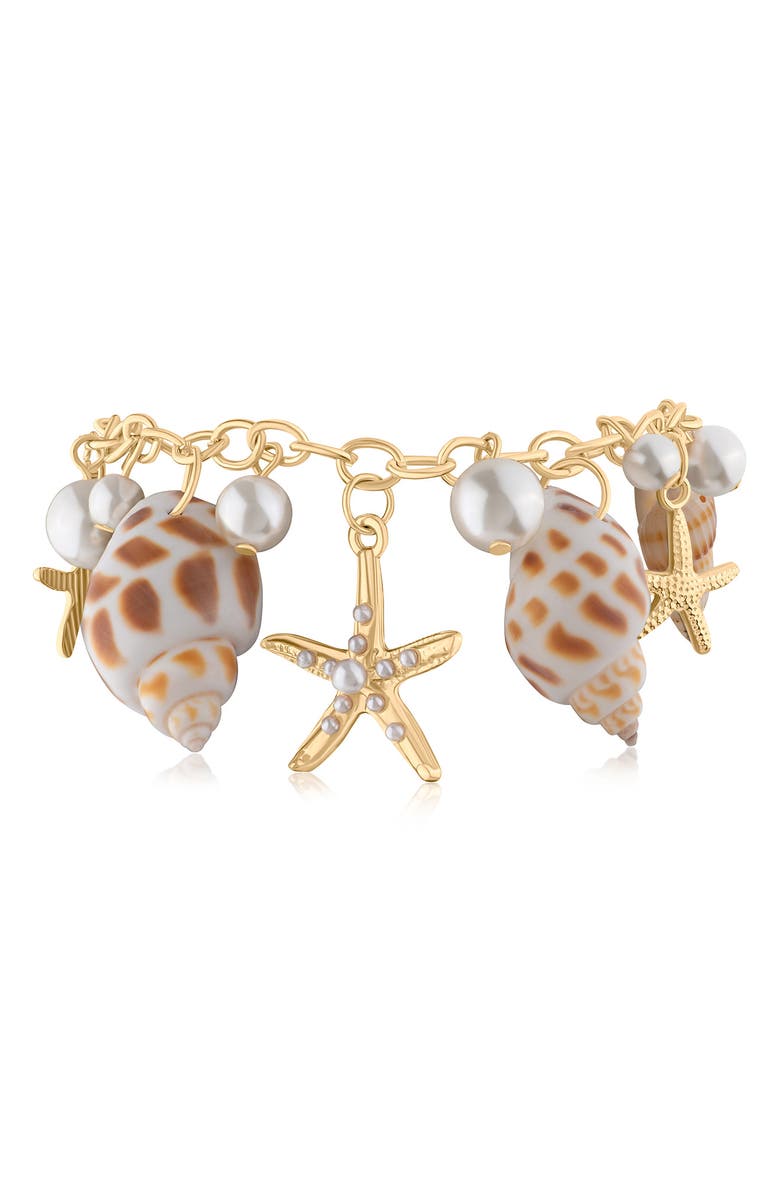 JARDIN Sea Life Shell & Faux Pearl Charm Bracelet, Main, color, White/ Gold