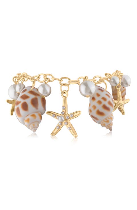 Sea Life Shell & Faux Pearl Charm Bracelet