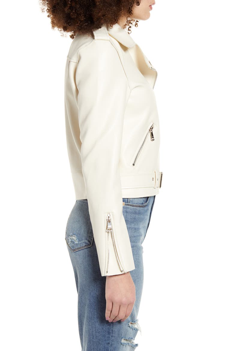 Faux Leather Moto Jacket, Alternate, color, WHITE