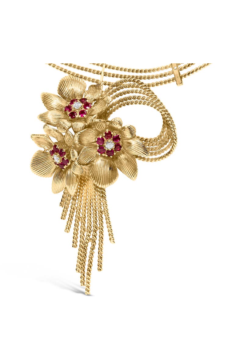Haus of Brilliance 18K Gold Diamond & Ruby Floral Cascade Statement Necklace, Alternate, color, Yellow