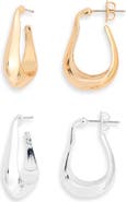 Leith Set of 2 Wavy Oval Hoop Earrings