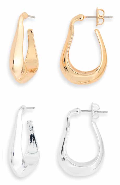 Set of 2 Wavy Oval Hoop Earrings