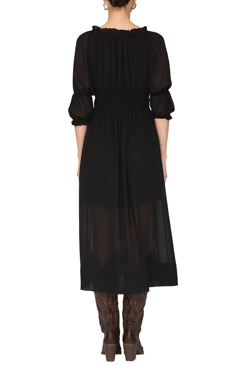 Avec Les Filles Ruffle Midi Dress, Alternate, color, Black