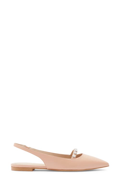 Stuart Weitzman Faux Pearl-embellished Leather Slingback Point-toe Flats In Pink