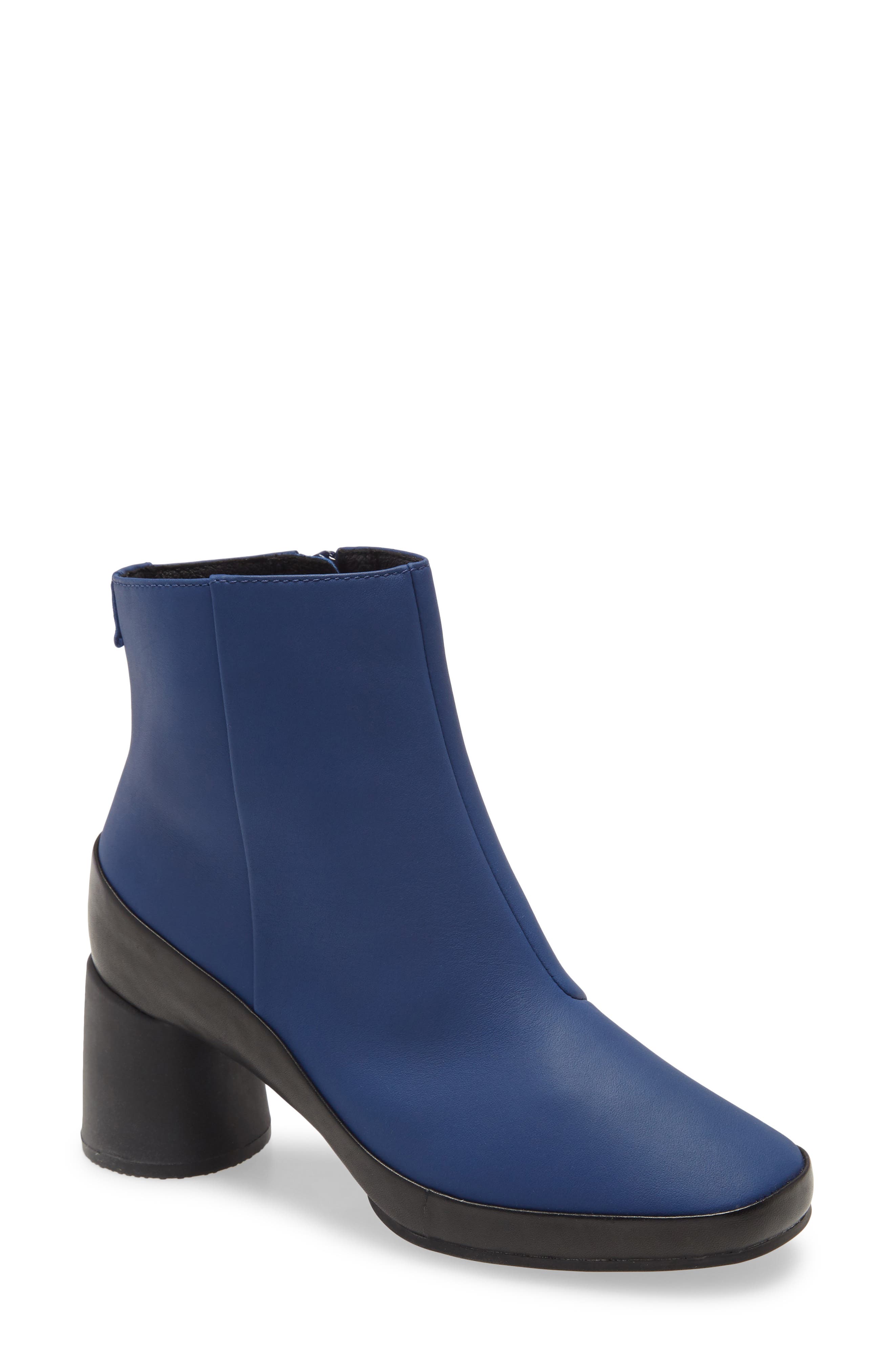 Upright Column Heel Bootie, Main, color, NAVY LEATHER