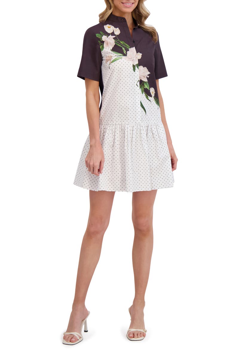 Ted Baker Floral Cotton Drop Waist Shirtdress, Main, color, Ultra White