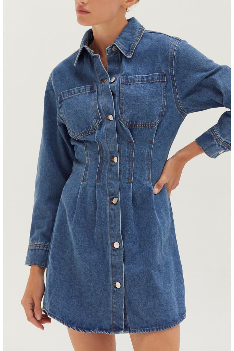 Denim Corset Waist Mini Dress, Alternate, color, Denim Blue