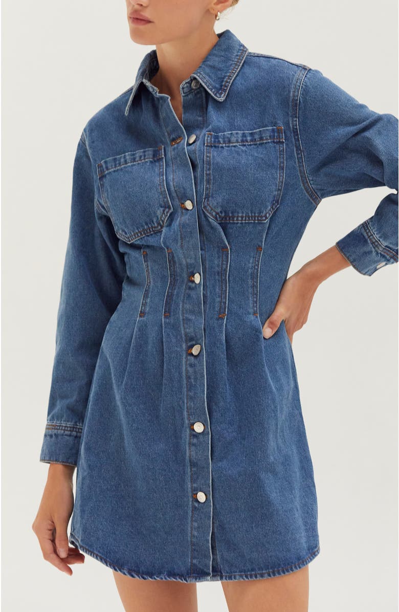 CRESCENT Denim Corset Waist Mini Dress, Alternate, color, Denim Blue