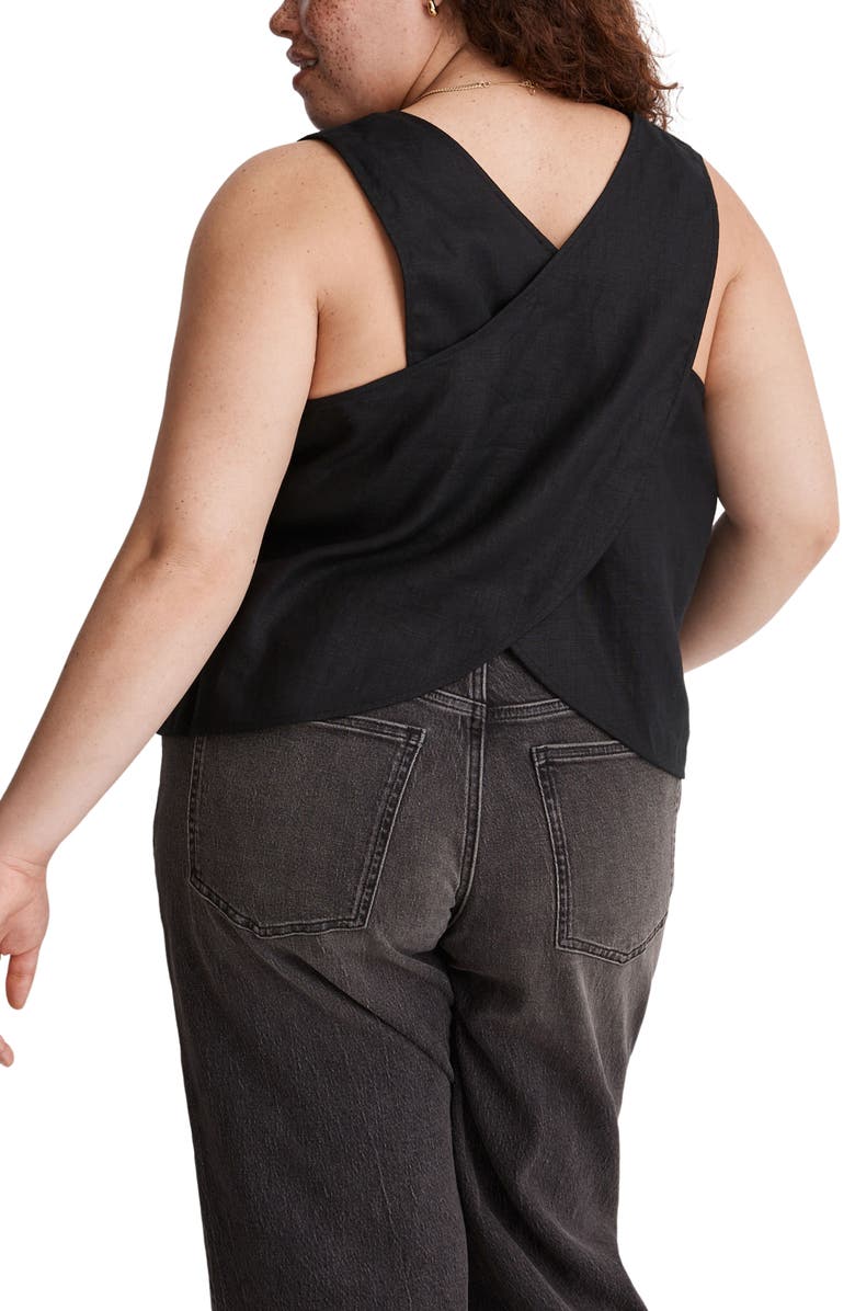 Madewell Cross Back Sleeveless Linen Top, Alternate, color, 