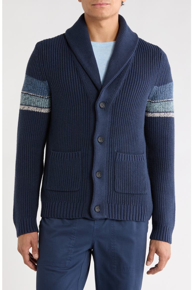 Varsity Shawl Collar Cotton Blend Cardigan, Alternate, color, NAVY