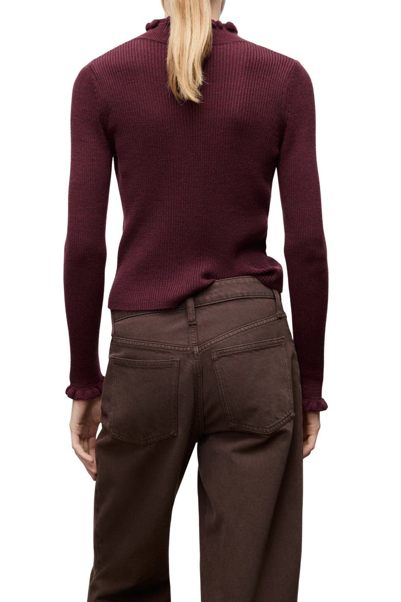 Scallop Mock Neck Sweater, Alternate, color, WINE