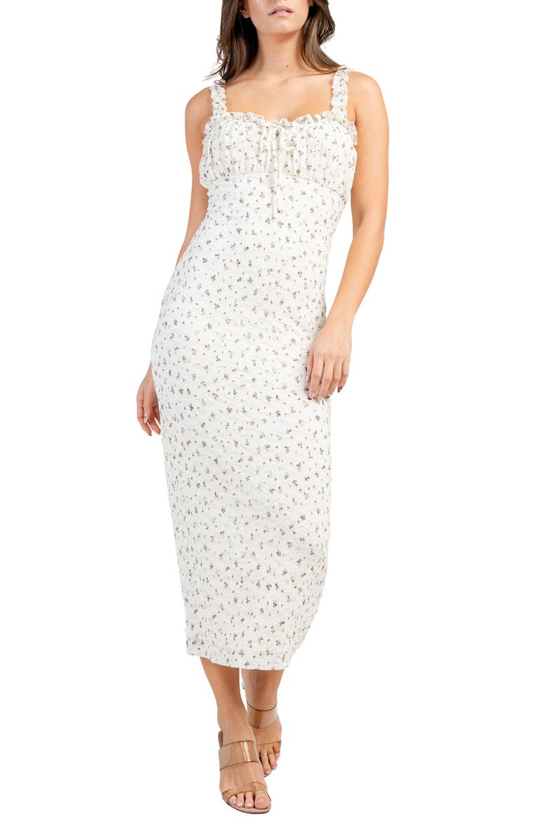 Floral Ruffle Midi Dress, Main, color, IVORY