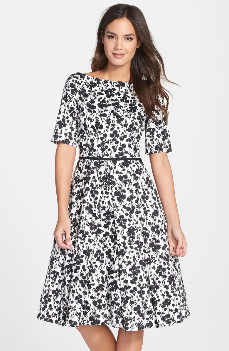 Maggy London Print Sateen Fit & Flare Dress, Main, color, 