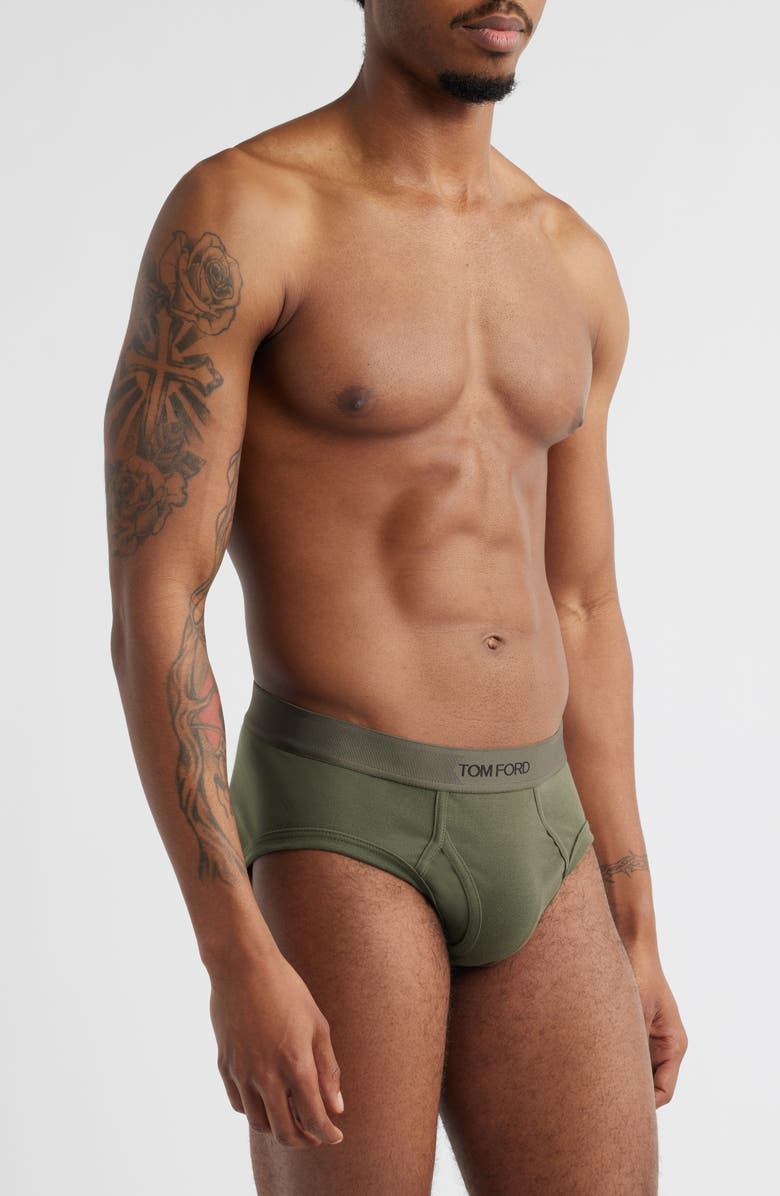 TOM FORD Cotton Stretch Jersey Briefs, Alternate, color, Military Green