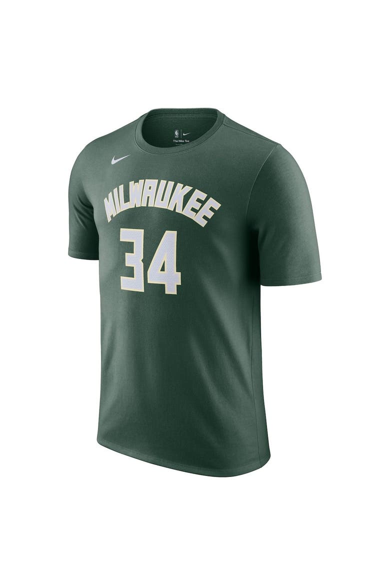 Men's Nike Giannis Antetokounmpo Hunter Green Milwaukee Bucks Icon 2022/23 Name & Number T-Shirt, Alternate, color, Hunter Green