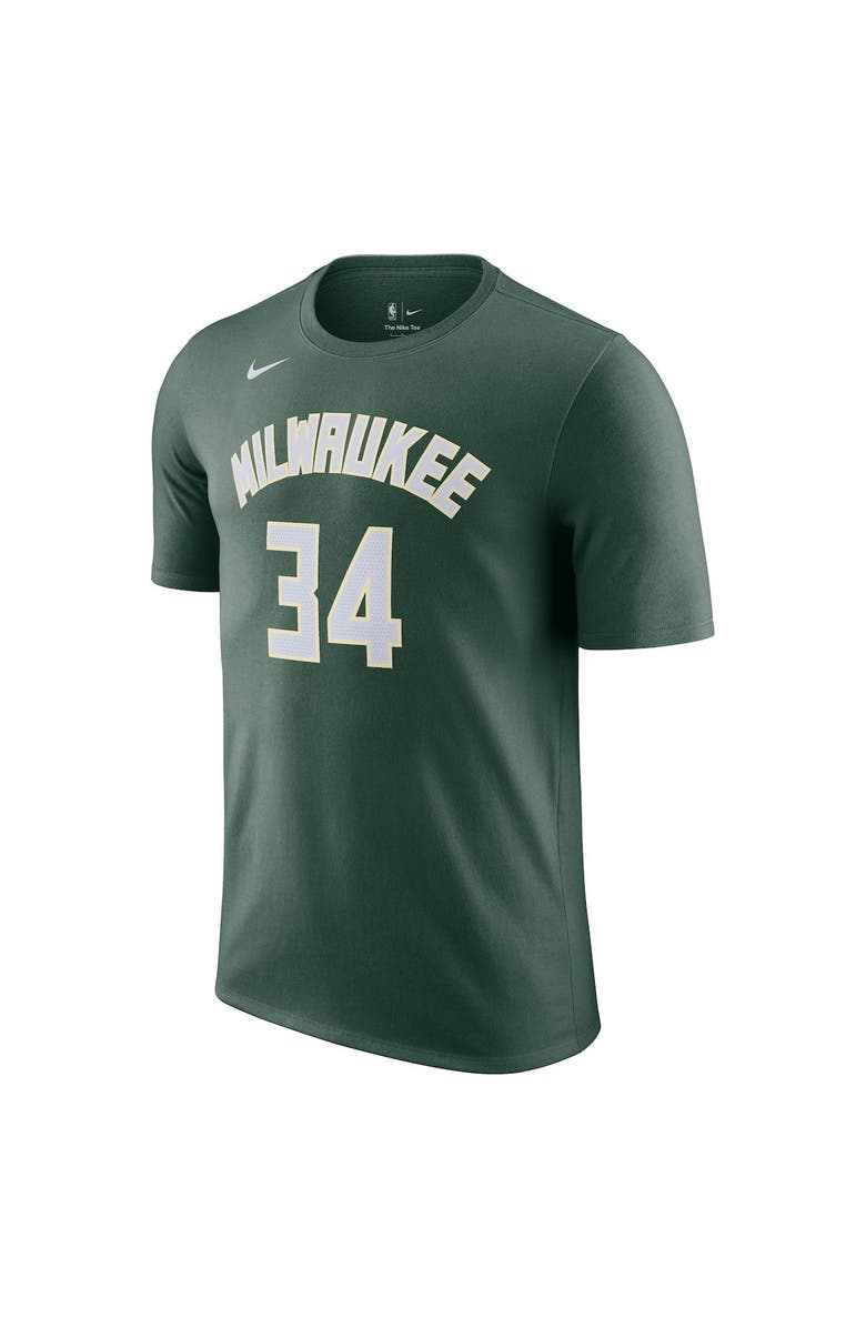 Nike Men's Nike Giannis Antetokounmpo Hunter Green Milwaukee Bucks Icon 2022/23 Name & Number T-Shirt, Alternate, color, Hunter Green