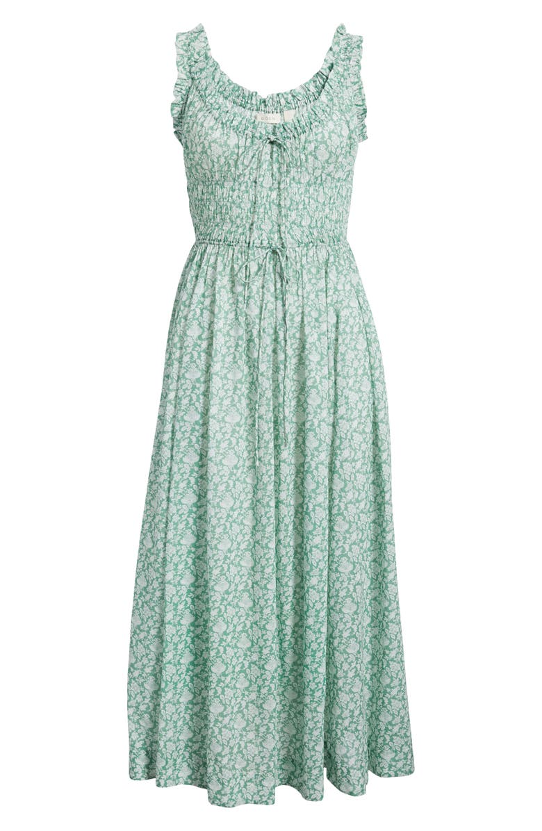DÔEN Emmaretta Floral Pleated Voile Maxi Dress, Alternate, color, Peridot Tea Floral
