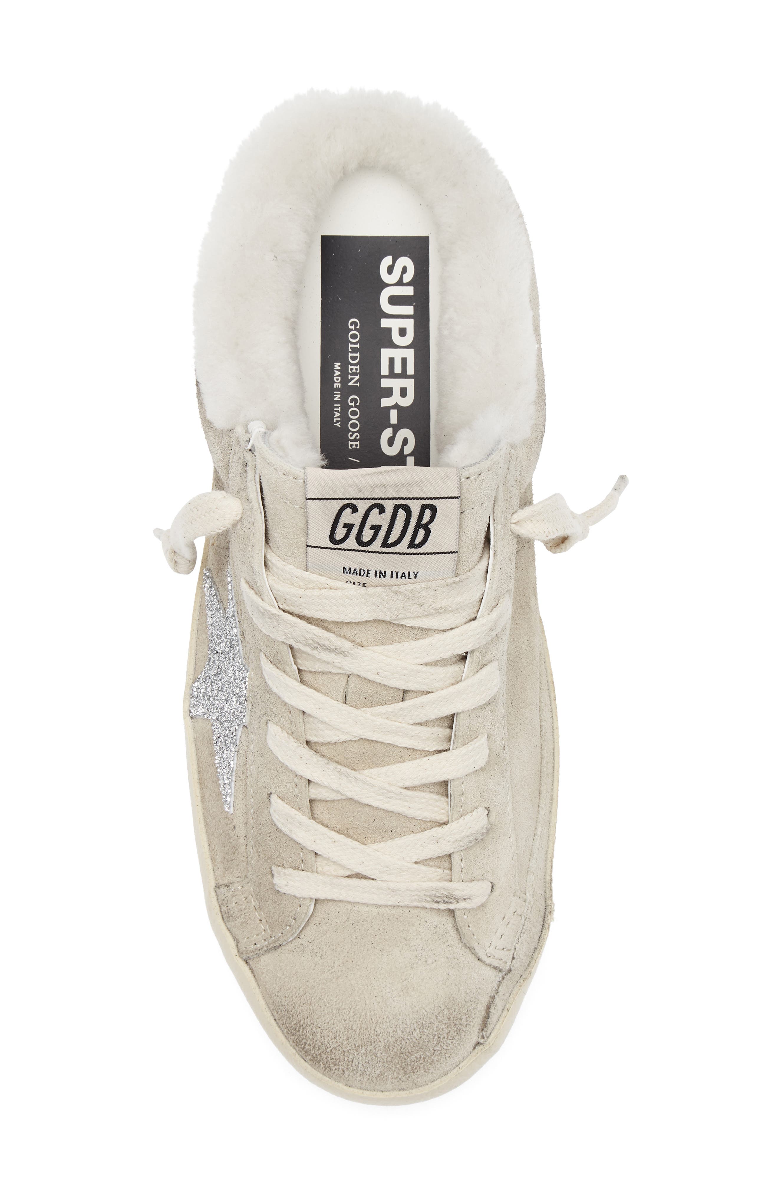 Golden Goose Super-Star Sabot Genuine Shearling Lined Mule Sneaker, Alternate, color, White/ Crystal