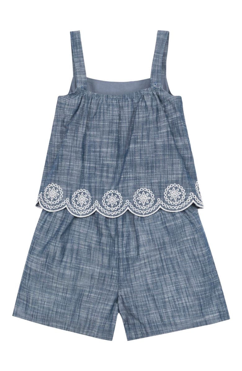 Hope & Henry Girls' Organic Faux Tank Scallop Edge Chambray Romper, Infant, Alternate, color, 