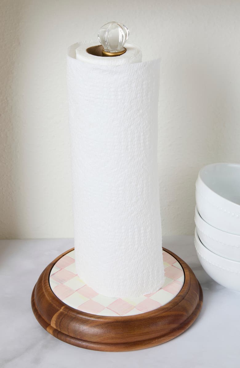 MACKENZIE CHILDS Rosy Check Wood Paper Towel Holder, Alternate, color, Rosy