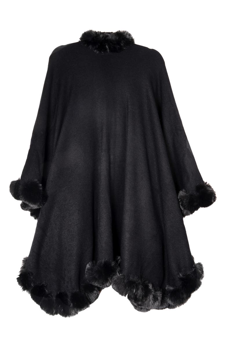 SAACHI Faux Fur Trim Cape, Alternate, color, Black