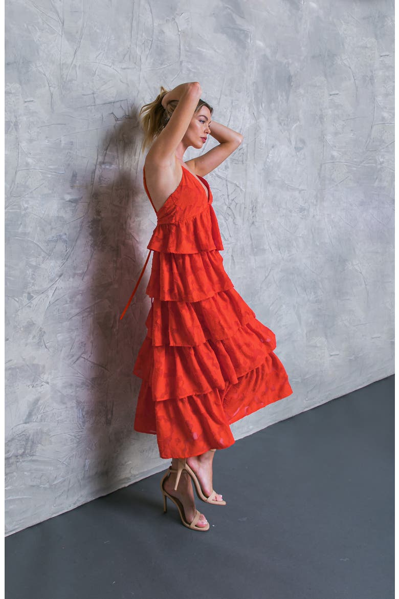 Tiered Midi Dress, Alternate, color, TOMATO RED