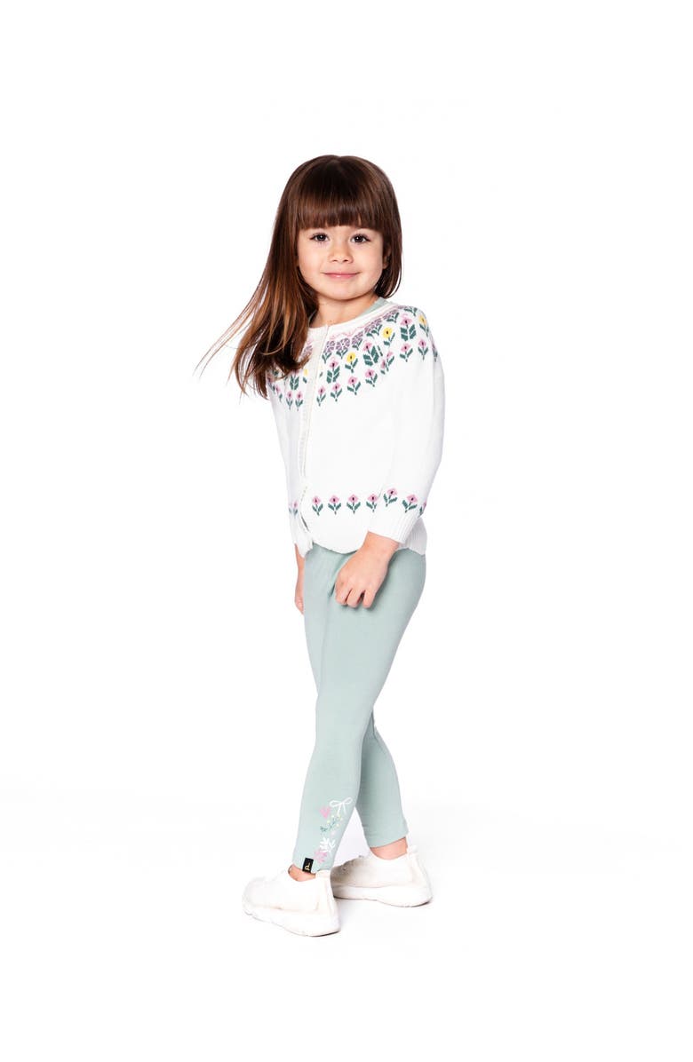 Deux par Deux Organic Cotton Jersey Leggings with Floral Detail, Main, color, Jade Green
