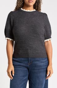 Wit & Wisdom Scallop Trim Puff Sleeve Sweater