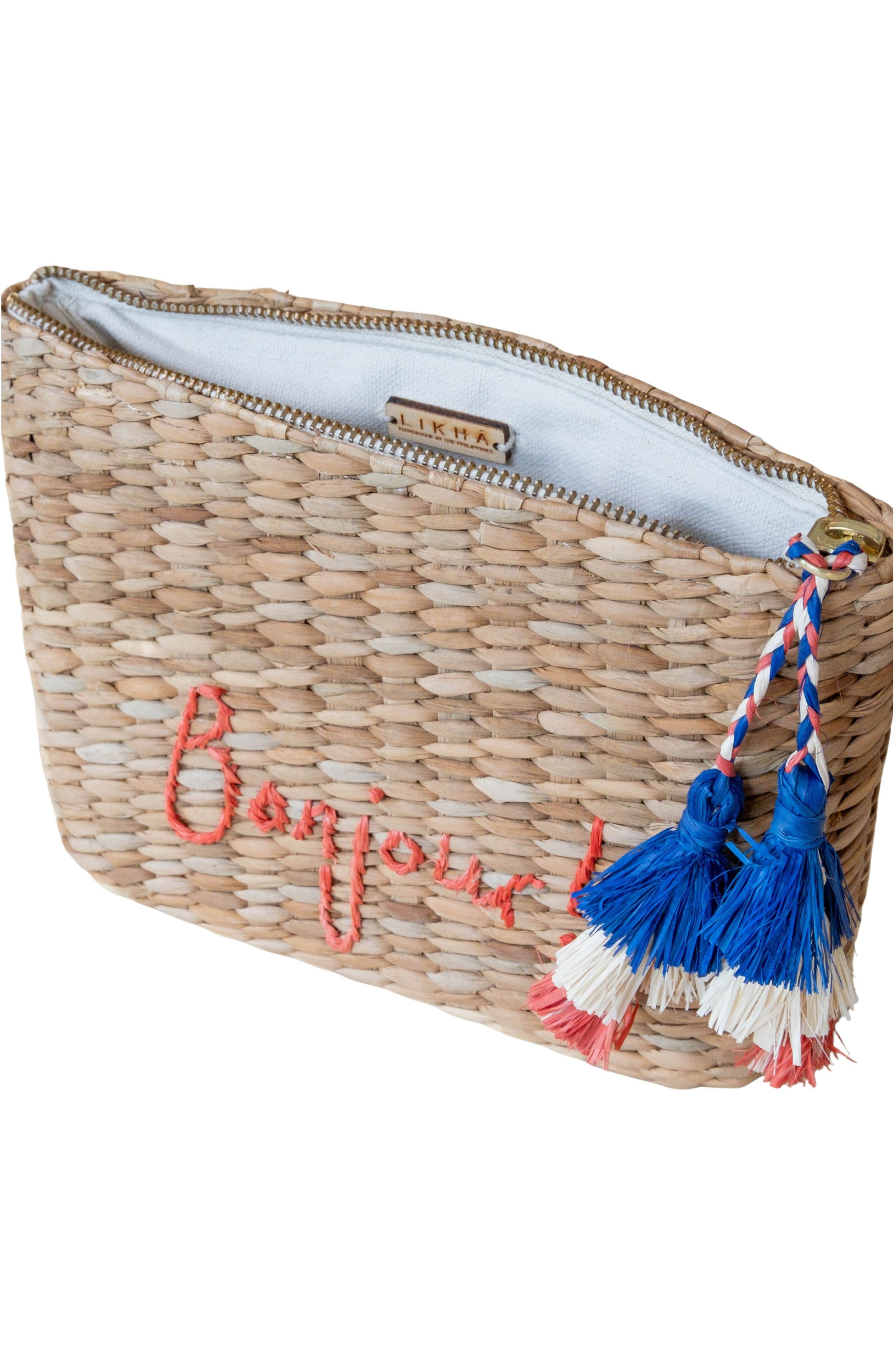 LIKHA Bonjour Embroidered Straw Pouch, Alternate, color, 