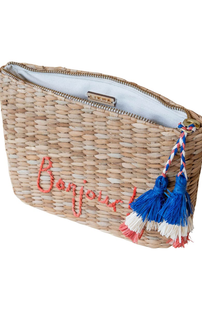 LIKHA Bonjour Embroidered Straw Pouch, Alternate, color,