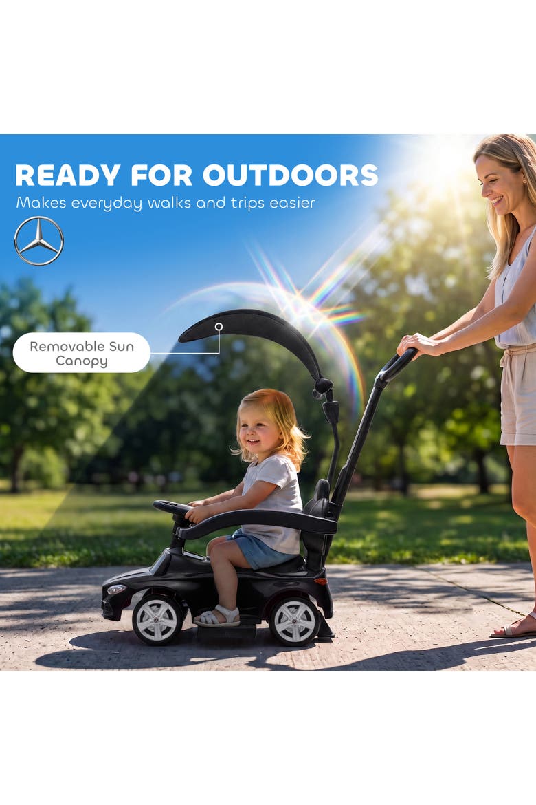 4 in 1 Toddler Push Car, Licensed Mercedes-Benz Ride On Car, Foot to Floor Slider with Parent Push Handle, Alternate, color, Black