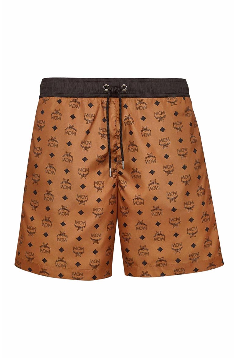 Monogram Print Swim Trunks, Main, color, Cognac