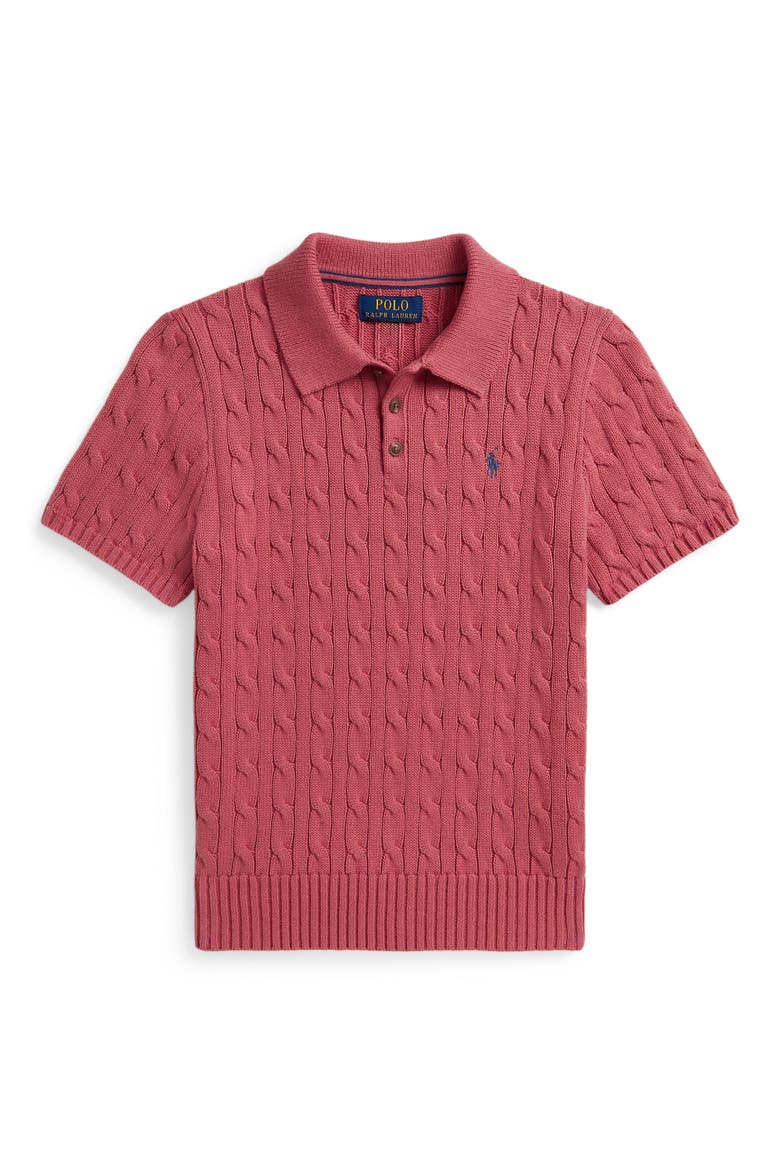 Kids' Cable Short Sleeve Cotton Sweater, Main, color, ADIRONDACK BERRY