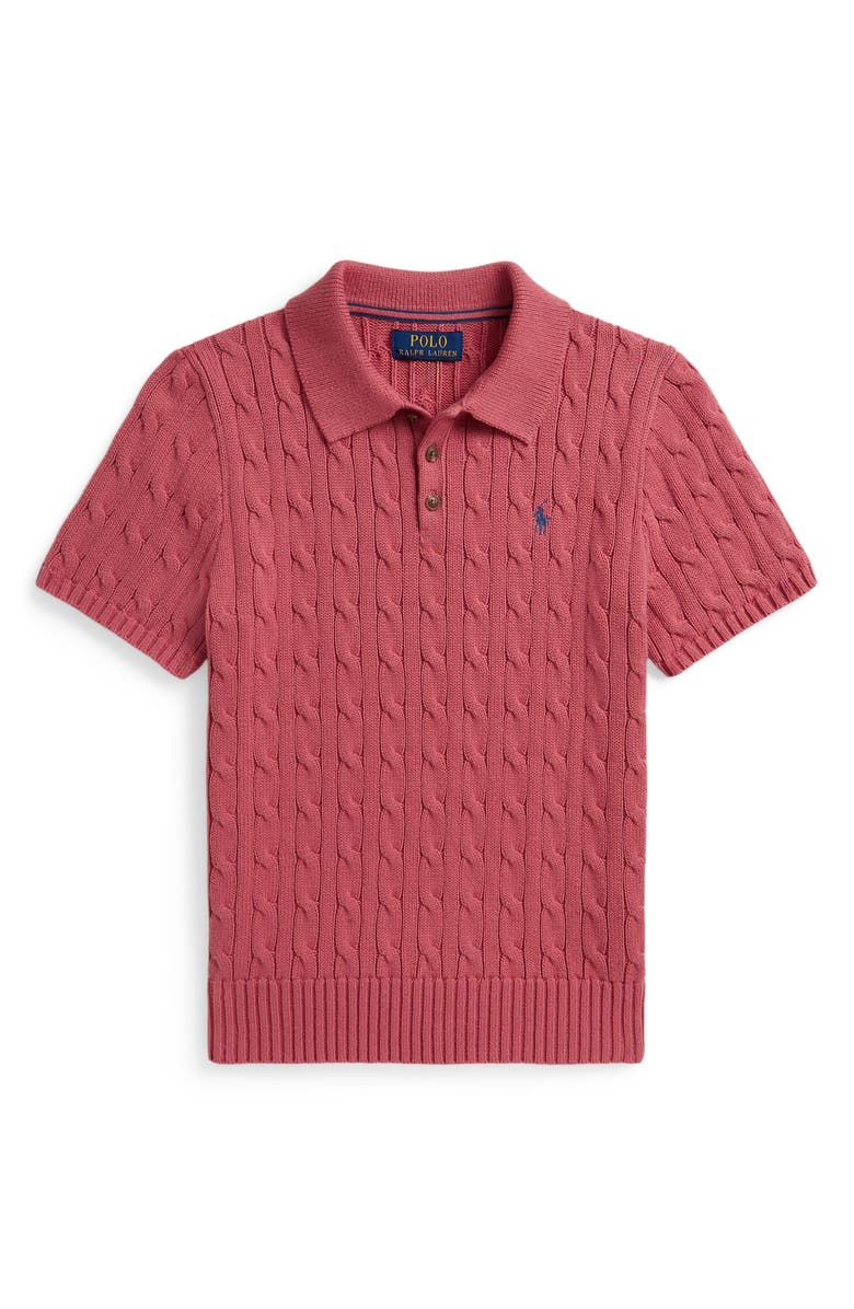 Polo Ralph Lauren Kids' Cable Short Sleeve Cotton Sweater, Main, color, Adirondack Berry